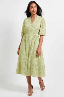 Robe Midi Boutonnée à Jacquard Floral Petite