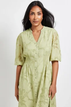 Robe Midi Boutonnée à Jacquard Floral Petite
