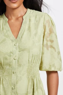 Robe Midi Boutonnée à Jacquard Floral Petite
