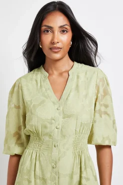 Robe Midi Boutonnée à Jacquard Floral Petite