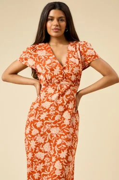 Robe Midi Boutonnée à Manches Volantées Imprimé Floral Petite