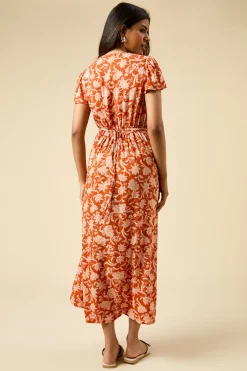 Robe Midi Boutonnée à Manches Volantées Imprimé Floral Petite