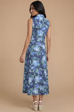 Robe Midi Boutonnée À Motif Floral Bleu Petite