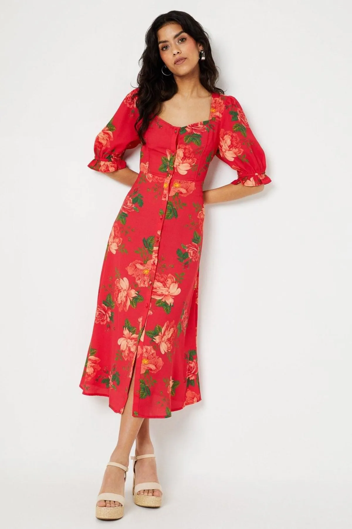 Dorothy Perkins Robe Midi Boutonnée à Motifs Floraux Petite<Femme Toutes Les Robes|Robes Mi-Longues