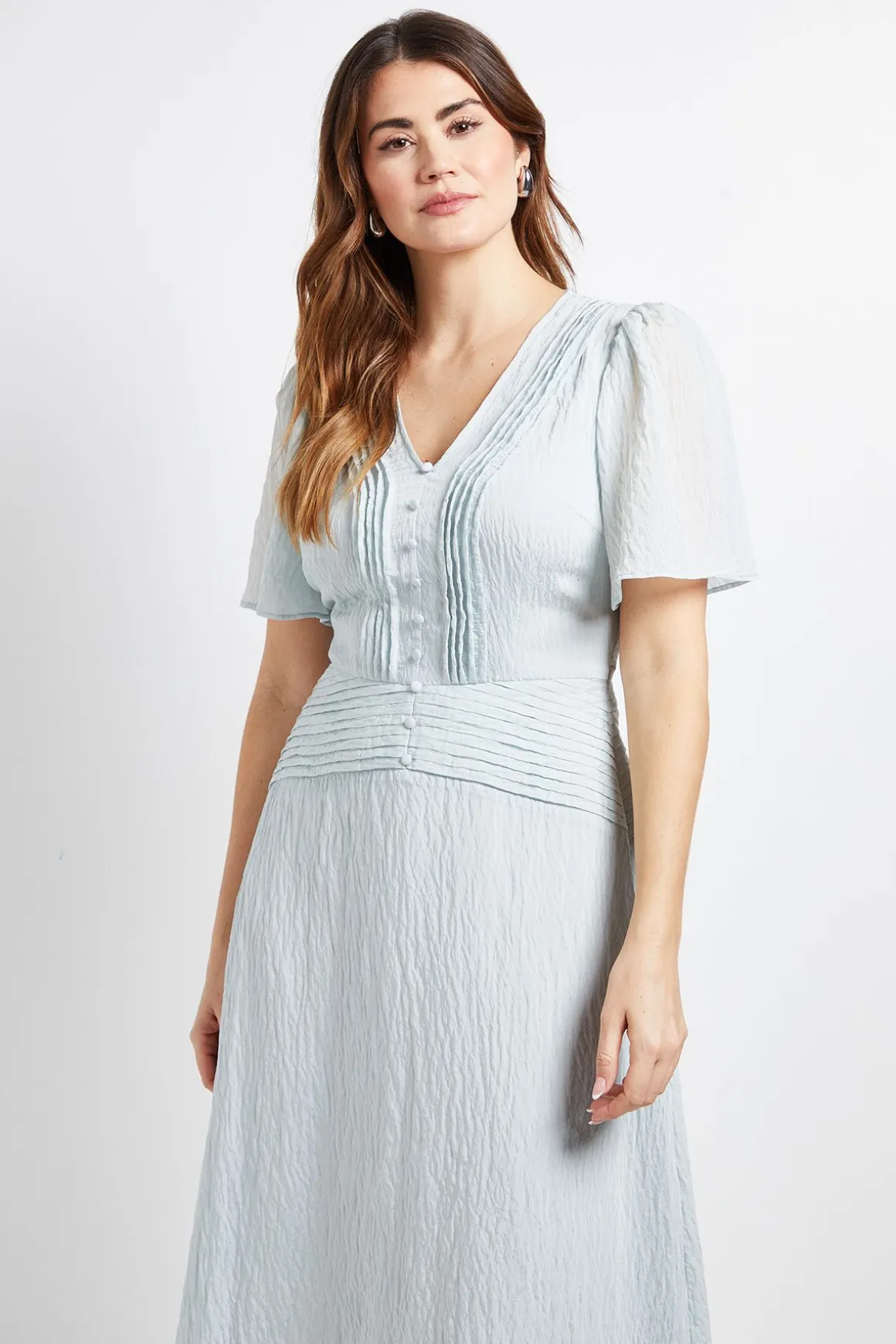 Robe Midi À Boutons Avec Détails De Plis Piqués