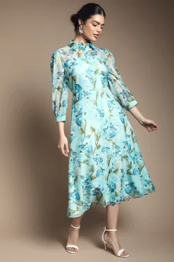Wallis Robe midi à boutons en organza fleuri<Femme Robes Mi-Longues|Robes