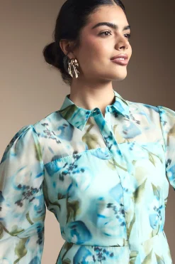 Wallis Robe midi à boutons en organza fleuri<Femme Robes Mi-Longues|Robes