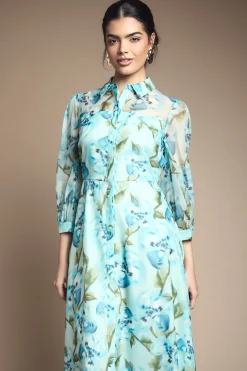 Wallis Robe midi à boutons en organza fleuri<Femme Robes Mi-Longues|Robes