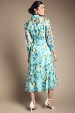 Wallis Robe midi à boutons en organza fleuri<Femme Robes Mi-Longues|Robes