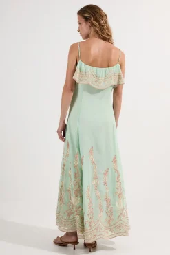 Robe Midi à Bretelles avec Appliqués Brodés Petite