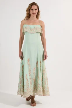 Robe Midi à Bretelles avec Appliqués Brodés Petite