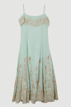 Robe Midi à Bretelles avec Appliqués Brodés Petite