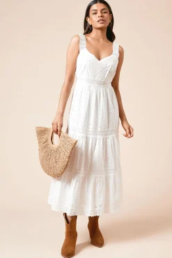 Robe Midi À Bretelles Avec Broderie Anglaise Et Inserts En Dentelle