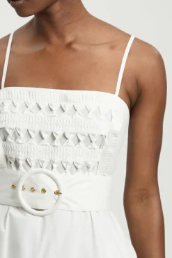 Robe Midi À Bretelles Avec Ceinture Et Détails Ajourés