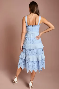 Robe Midi À Bretelles Avec Détails En Dentelle Étagée