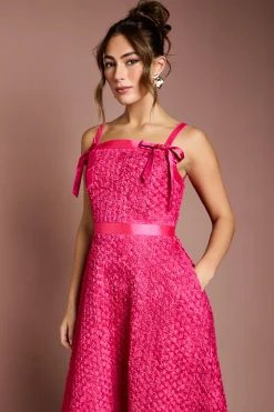 Robe Midi à Bretelles avec Fleurs 3D