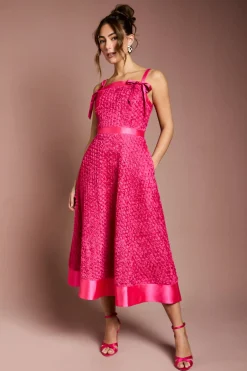 Robe Midi à Bretelles avec Fleurs 3D