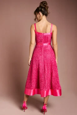 Robe Midi à Bretelles avec Fleurs 3D
