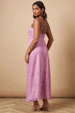 Robe Midi à Bretelles avec Insertion de Dentelle