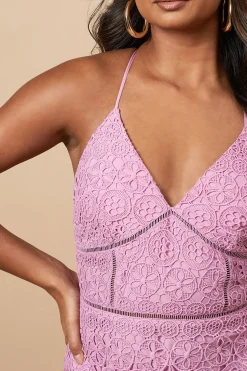 Robe Midi à Bretelles avec Insertion de Dentelle