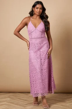 Robe Midi à Bretelles avec Insertion de Dentelle