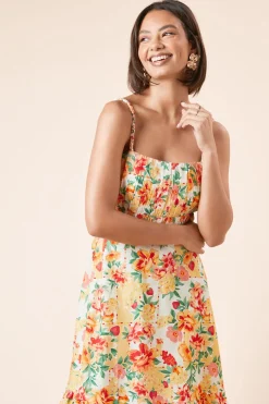 Robe Midi à Bretelles avec Taille Froncée et Ourlet Étagé