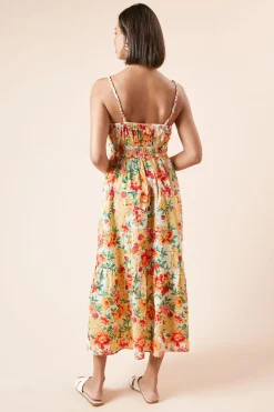 Robe Midi à Bretelles avec Taille Froncée et Ourlet Étagé