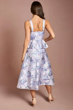 Robe Midi À Bretelles En Jacquard Satiné Avec Jupe Ample