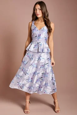 Robe Midi À Bretelles En Jacquard Satiné Avec Jupe Ample