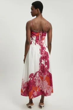 Robe Midi À Bretelles En Soie Et Coton Baroque