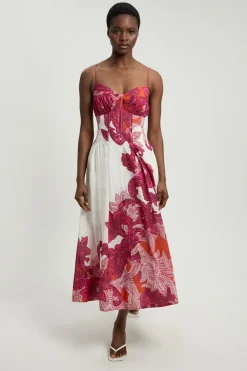 Robe Midi À Bretelles En Soie Et Coton Baroque