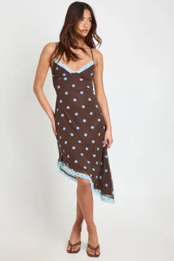 boohoo Robe Midi À Bretelles En Tulle À Pois Avec Finitions En Dentelle<Femme Looks Chocolat|Pois