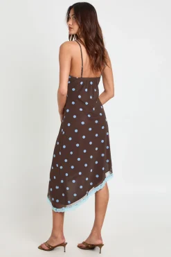 boohoo Robe Midi À Bretelles En Tulle À Pois Avec Finitions En Dentelle<Femme Looks Chocolat|Pois