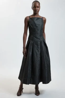 Robe Midi À Bretelles Et Encolure Carrée En Taffetas Sergé Petite