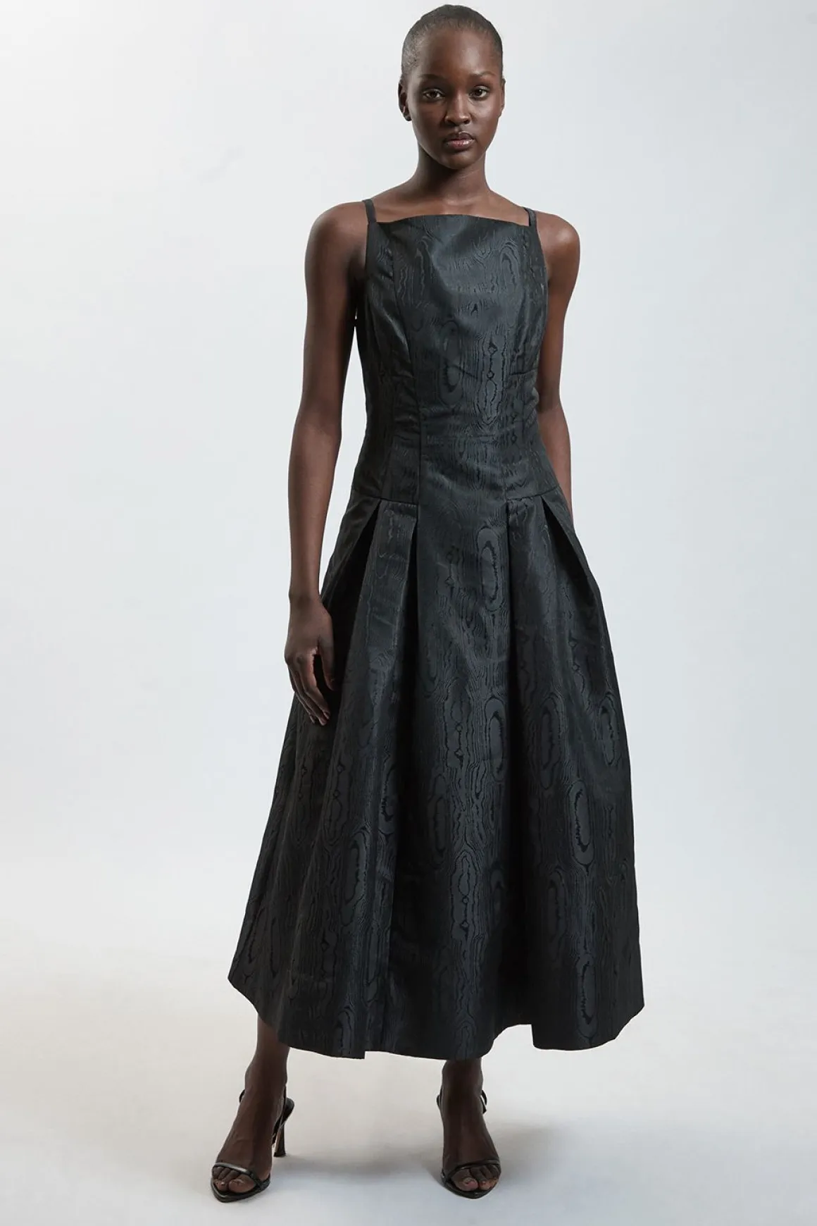 Robe Midi À Bretelles Et Encolure Carrée En Taffetas Sergé Petite