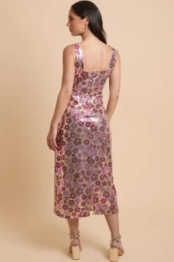 Robe Midi À Bretelles Et Sequins Dp Luxe