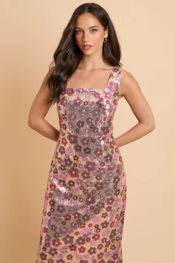 Robe Midi À Bretelles Et Sequins Dp Luxe