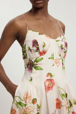 Robe Midi À Bretelles Fines En Coton Et Soie À Motif Floral