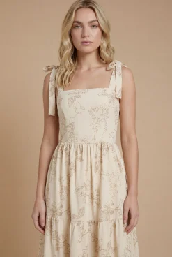 Robe Midi À Bretelles Nouées Avec Broderie Florale Métallisée
