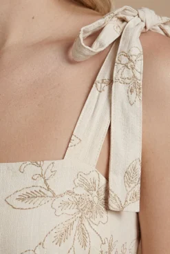 Robe Midi À Bretelles Nouées Avec Broderie Florale Métallisée