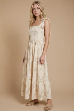 Robe Midi À Bretelles Nouées Avec Broderie Florale Métallisée