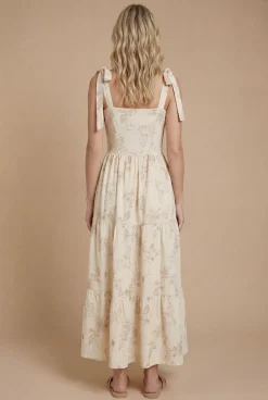Robe Midi À Bretelles Nouées Avec Broderie Florale Métallisée