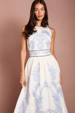 Robe Midi Brodée À Encolure Dos-nu