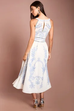 Robe Midi Brodée À Encolure Dos-nu