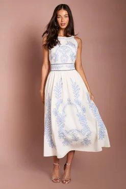Robe Midi Brodée À Encolure Dos-nu