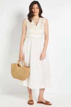 Robe Midi Brodée En Mélange De Lin D'été
