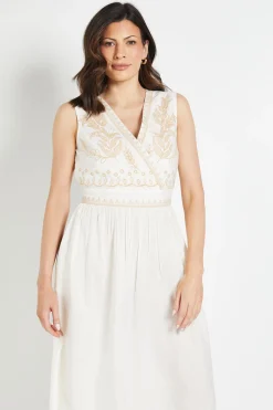 Robe Midi Brodée En Mélange De Lin D'été