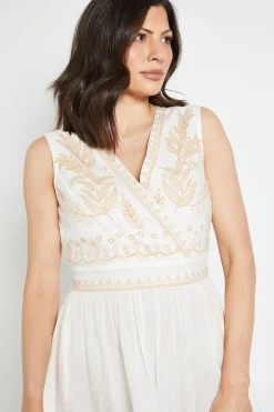 Robe Midi Brodée En Mélange De Lin D'été