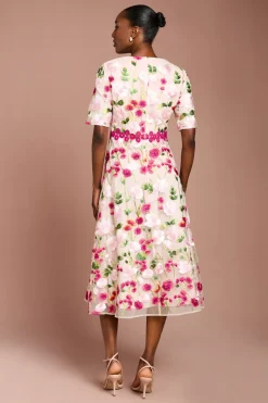 Robe Midi Brodée Florale Avec Dentelle Appliquée