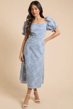Robe Midi Brodée À Manches Bouffantes Petite